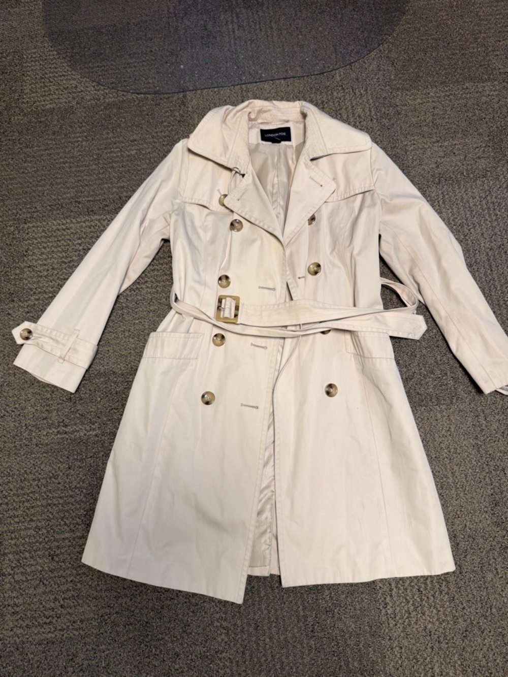 London Fog Cream Double-Breasted Trench Coat with Belt